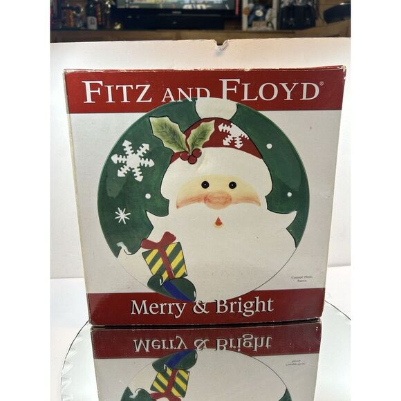 2011 Fitz & Floyd Merry &‎ Bright Canape Plate New Santa Claus - Picture 1 of 4